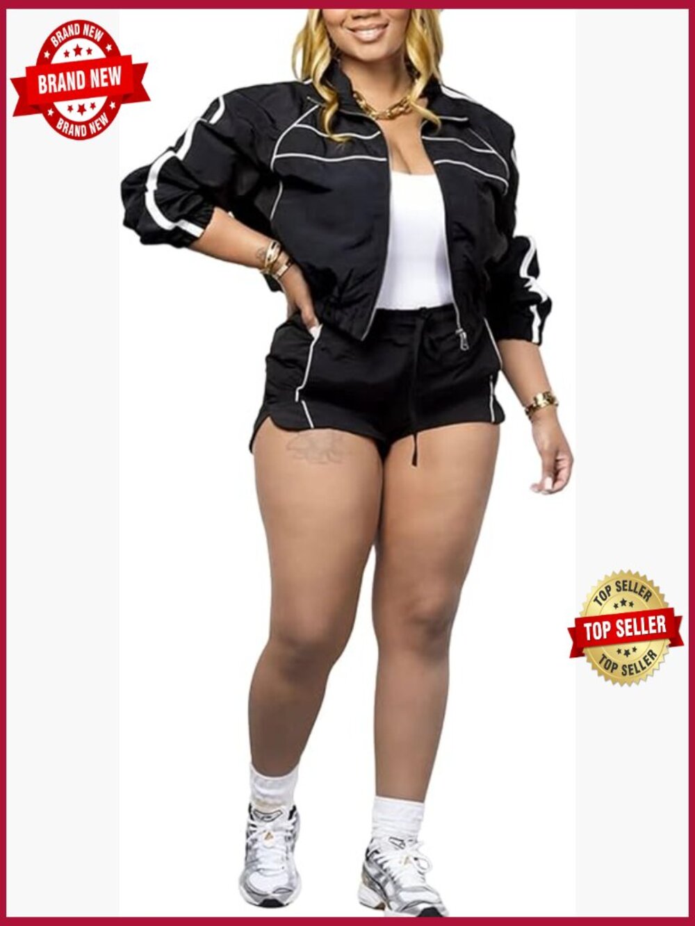 2 Piece Short Set Long Sleeve Zip Jacket Matching Jogger Lounge Sets